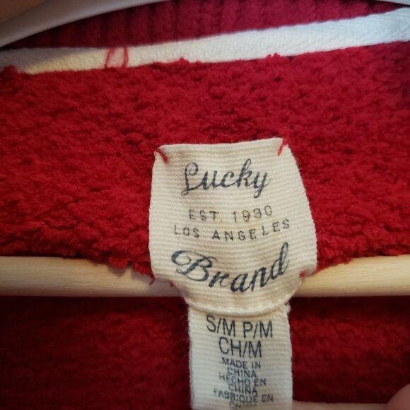 Lucky Brand Chenille Knit Red Sweater Size S / M Cardigan Cozy Open Front Y2K - Picture 5 of 8